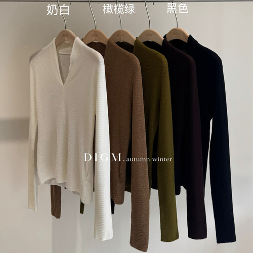 DIGM-秋上新极简高级感百搭通勤纯色V领显瘦套头毛衣(含50DB81857