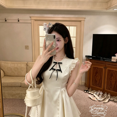 MEI ZI 美姿-纯欲风甜美少女气质蝴蝶结小飞袖连衣裙(配可拆26306