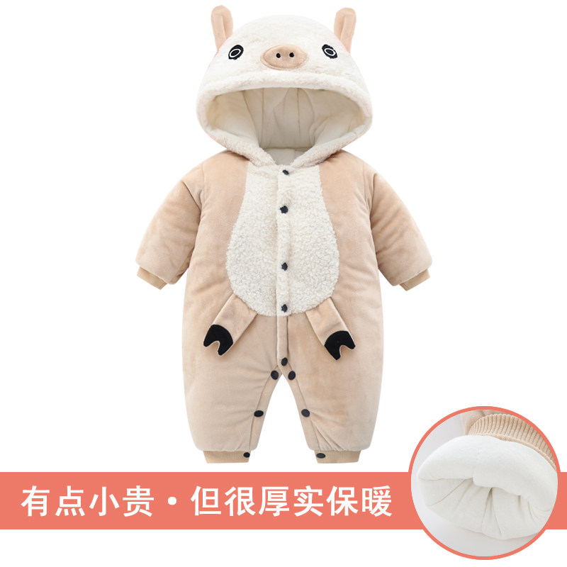 初生婴儿冬装连体衣秋冬宝宝夹棉套装冬季衣服新生儿外出哈衣爬服