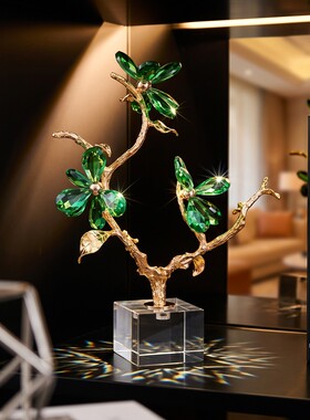 现代轻奢金色三只蜻蜓花枝摆件