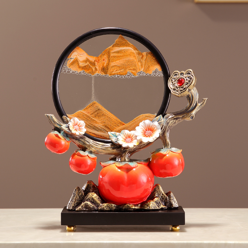 柿柿如意新中式流沙画摆件玄关客厅酒柜电视柜旺宅装饰品乔迁礼物