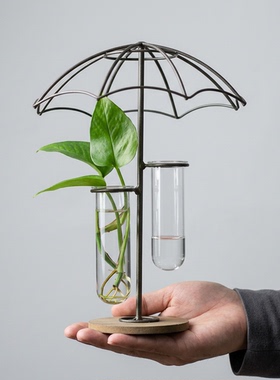 创意雨伞造型玻璃花瓶金属支架