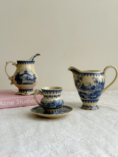 露华庭院 皇家雅顿中古露华庭院青花瓷釉中彩黑瓷奶壶茶壶咖啡杯