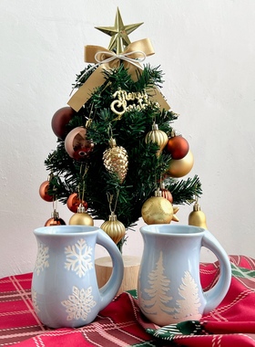 非常美的粉蓝色 出口单圣诞节雪花马克杯 特别设计款大容量马克杯