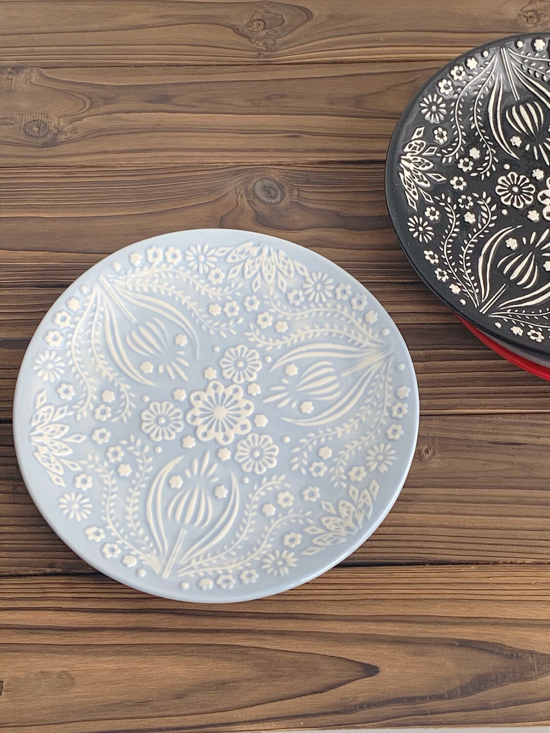 小清新实用花朵浮雕陶瓷盘 菜盘 甜品盘