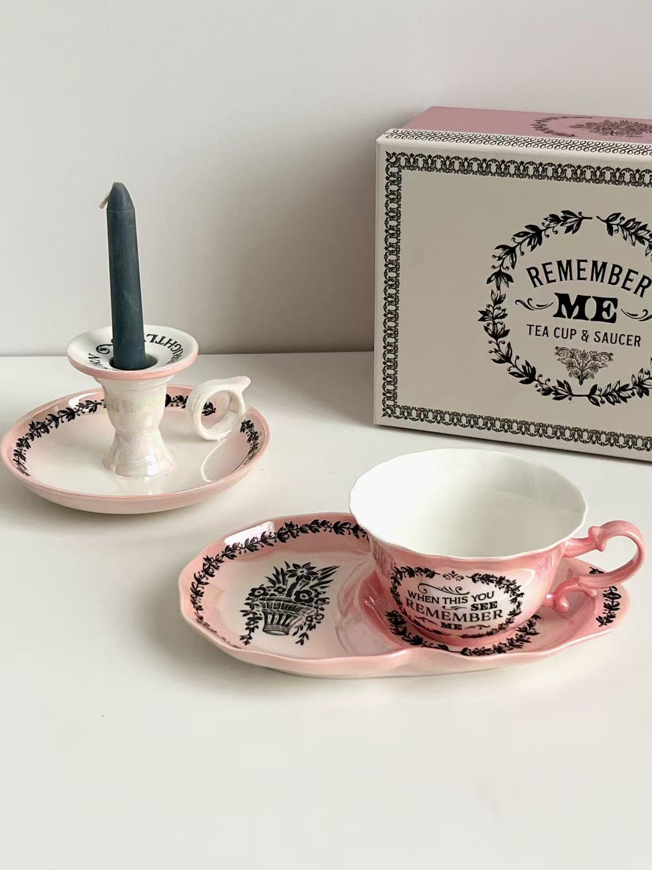 出口原包装 珍珠釉渐变粉人鱼姬色陶瓷葫芦杯碟烛台 咖啡杯碟