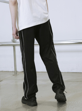 Senior Role潮牌运动抽绳黑色宽松工装束脚裤男直筒休闲收脚长裤