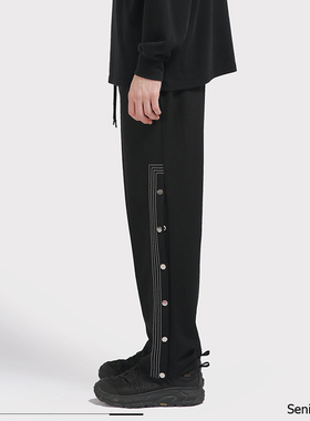 Senior Role春夏国潮运动裤侧排扣黑色长裤男宽松直筒休闲裤子