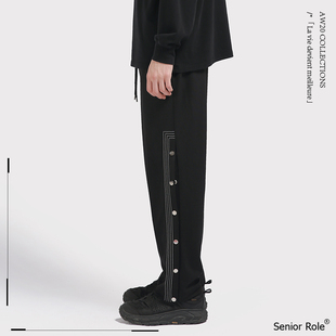 男宽松直筒休闲裤 侧排扣黑色长裤 子 Role春夏国潮运动裤 Senior