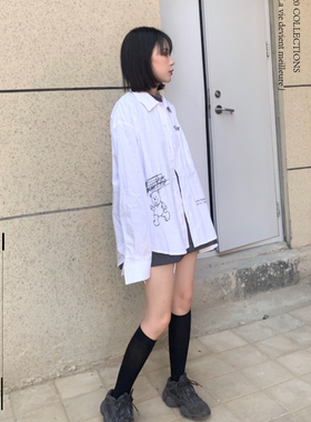 Senior Role国潮白色宽松衬衫阔型男手绘印花休闲衬衣外套潮流男