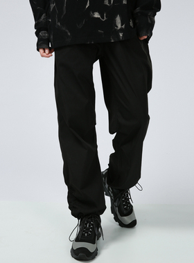 SeniorRole潮牌直筒宽松休闲束脚抽绳裤国潮抽皱工装裤子男长裤潮