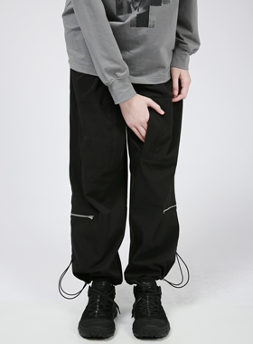 Senior Role潮牌春夏宽松黑色抽绳束脚裤拉链多口袋直筒休闲裤