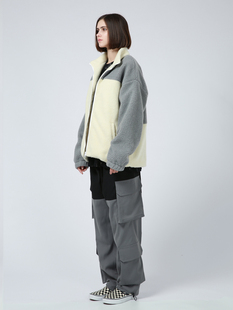 SeniorRole国潮撞色宽松羊羔绒开衫 外套潮牌摇粒绒棉衣夹克男女