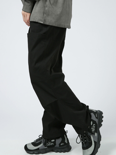 SeniorRole潮牌休闲直筒抽绳束脚裤 男 国潮大口袋宽松黑色休闲裤