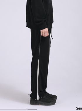 Senior Role秋冬潮牌黑白拼接抽绳黑色宽松束脚裤直筒休闲裤子男
