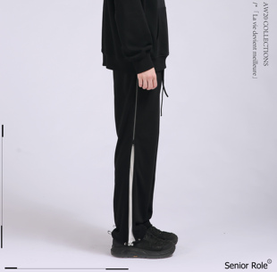 子男 直筒休闲裤 Senior Role秋冬潮牌黑白拼接抽绳黑色宽松束脚裤