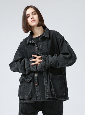 Senior Role潮牌做旧水洗休闲牛仔外套国潮复古宽松牛仔夹克男