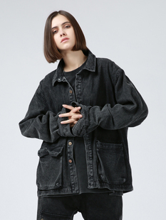 Senior Role潮牌做旧水洗休闲牛仔外套国潮复古宽松牛仔夹克男