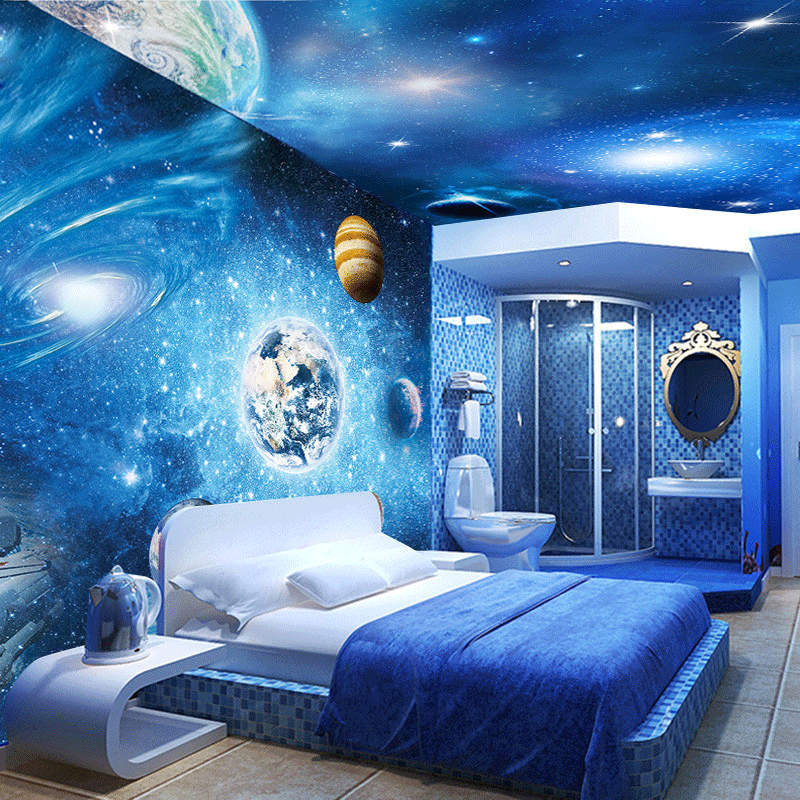 5d宇宙星空装饰背景墙壁纸儿童卧室主题房墙纸ktv天花板工装墙布