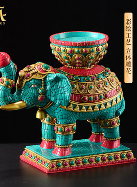 藏村树脂彩绘藏式客厅大象象宝座
