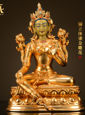 藏村铜鎏金藏式客厅铜器雕像摆件