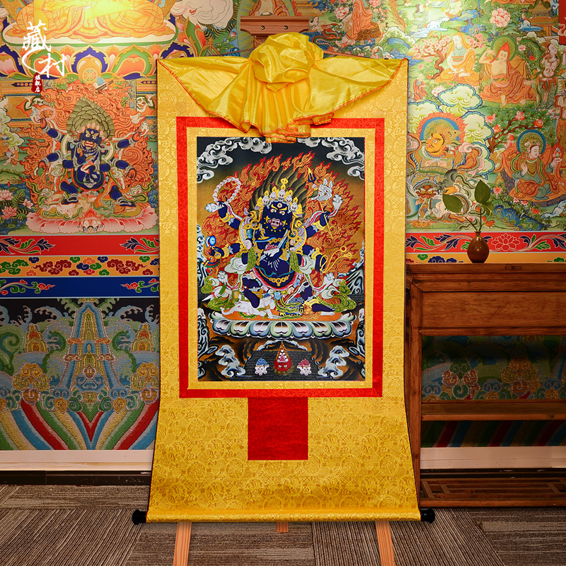 藏村 六臂玛哈嘎啦唐卡 西中式装裱画家用用品客厅装饰画转轴挂画