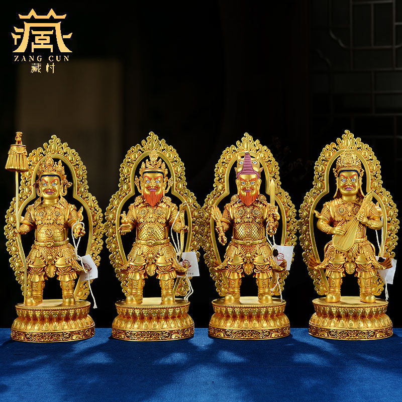 藏村《四大天王》铜摆件《多闻天王》《广目天王》全鎏金精工家用