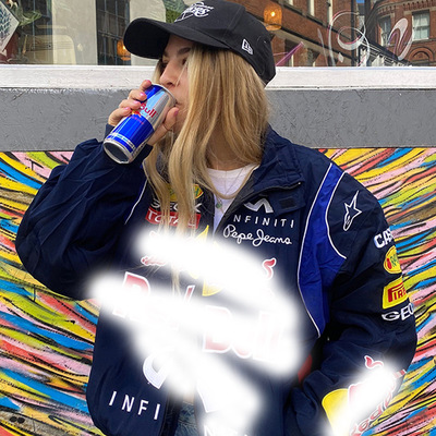 Sports black printed casual loose long sleeved trench coat