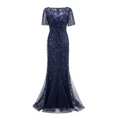 2024 slim mesh shiny evening gown fishtail dress