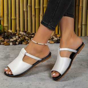 Leather Fashion Fish Mouth Slippers 2024 Flat Large