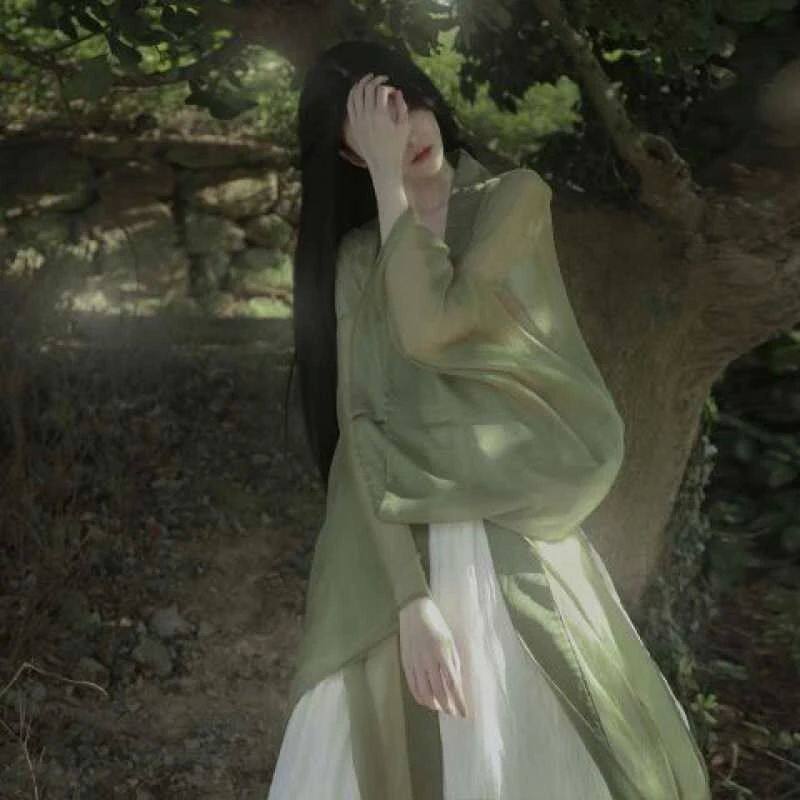 중국 HANFU 홈메이드 레이디스 가디건 TULLE SUSPENDER 드레스