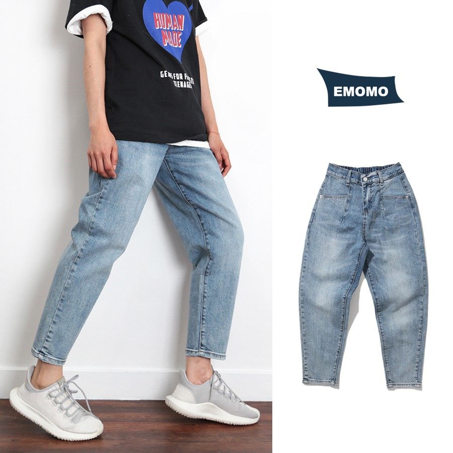 Emomo複古微彈淺藍磨白八九分休閑寬松女款蘿蔔褲牛仔褲TO8在類目 女裝/女士精品, 牛仔褲中 - 來自Buy2taobao.com提供專業的淘寶代購服務