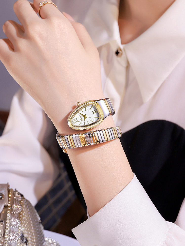 蛇形手镯式镶钻个性女士手表防水