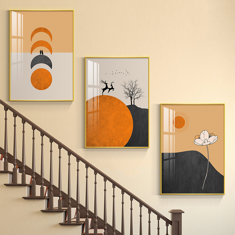复式楼梯间装饰画客厅玄关三联挂画现代简约走廊过道背景墙面壁画