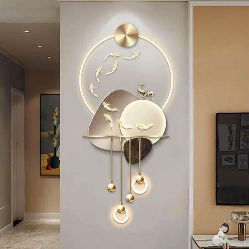 石来运转客厅电视背景墙格栅挂画 画高档立体LED壁灯玄关走廊装饰