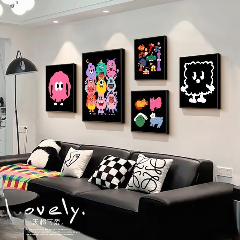 卡通趣味多巴胺客厅沙发艺术壁画