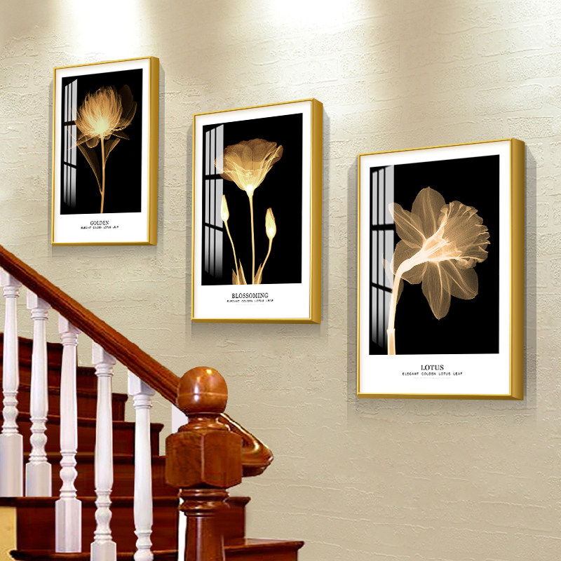 楼梯间装饰画现代简约客厅墙面壁画走廊过道复式楼道口三联画挂画