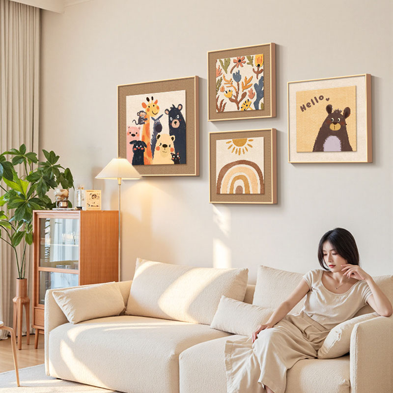 奶油原木风卡通小动物儿童房挂画