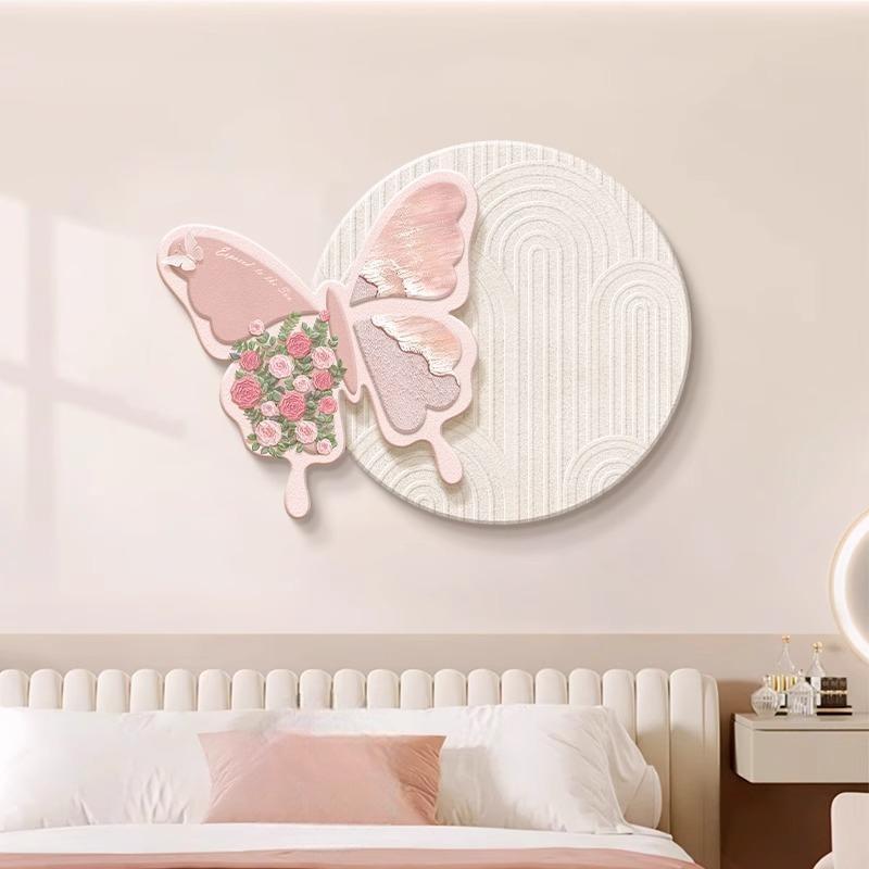 法式奶油风卧室床头带灯装饰挂画