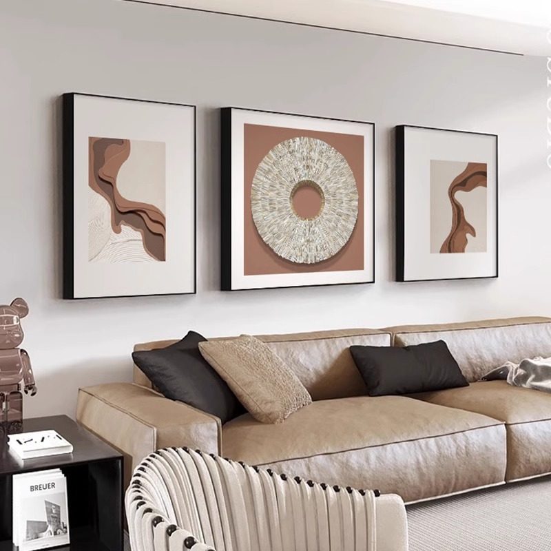 客厅三联装饰画大气轻奢高级感沙发墙面壁画抽象艺术画背景墙挂画,家居饰品,现代装饰画,淘宝优惠券,粉丝福利购,淘宝优惠卷