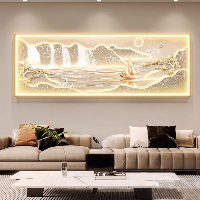 带灯流水生财家有金山居家装饰画 画一帆风顺客厅沙发背景墙壁灯L