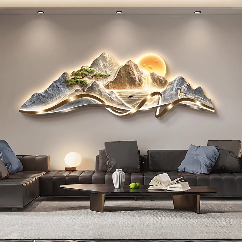 背有靠山客厅装饰画 画高级感轻奢大气壁画 画聚宝盆山水画 画LED