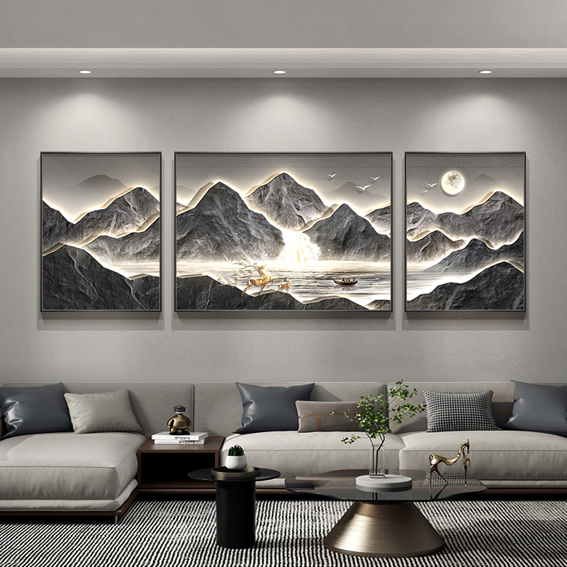 山水流水生财风景客厅挂画靠山图