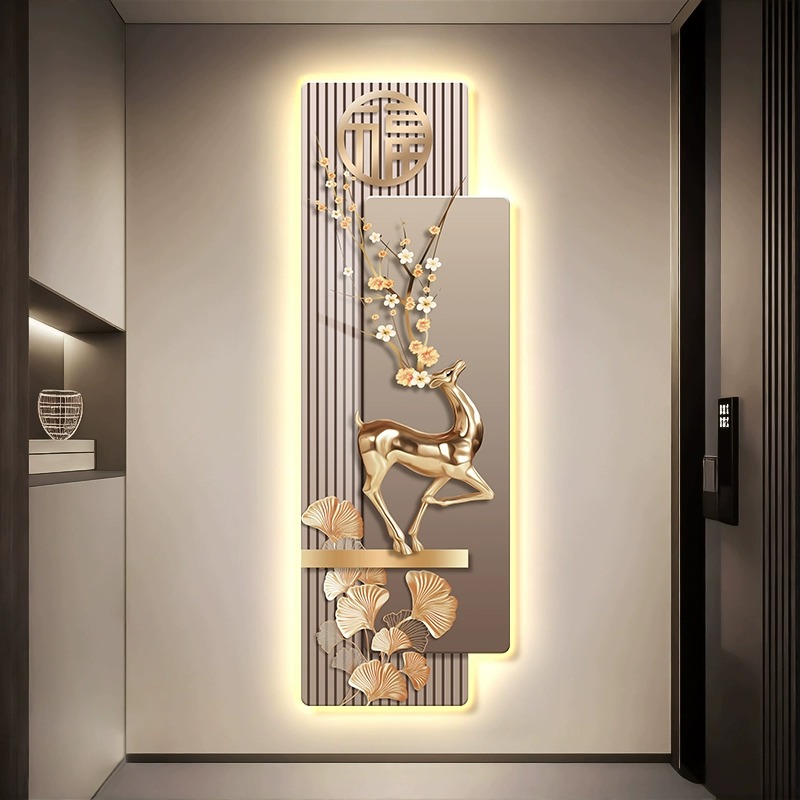 玄关装饰画现代轻奢入户led灯画高级感福字寓意好走廊过道壁画