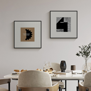 现代简约餐厅装饰画小众抽象民宿酒店卧室床头壁画正方形客厅挂画