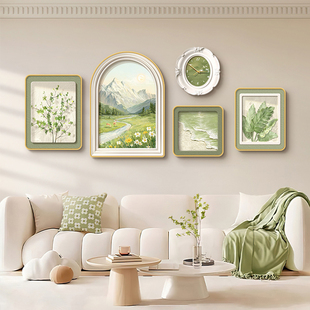 组合壁画 饰画高级感沙发背景墙挂画2025新款 法式 奶油风钟表客厅装