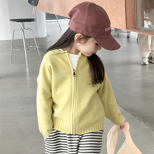 女童儿童春秋拉链针织开衫毛衣