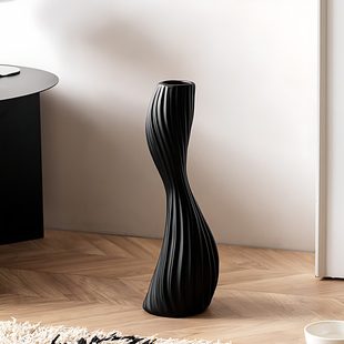 北欧小蛮腰陶瓷花瓶简约高级感插花网红水培鲜花天鹅颈客厅摆件