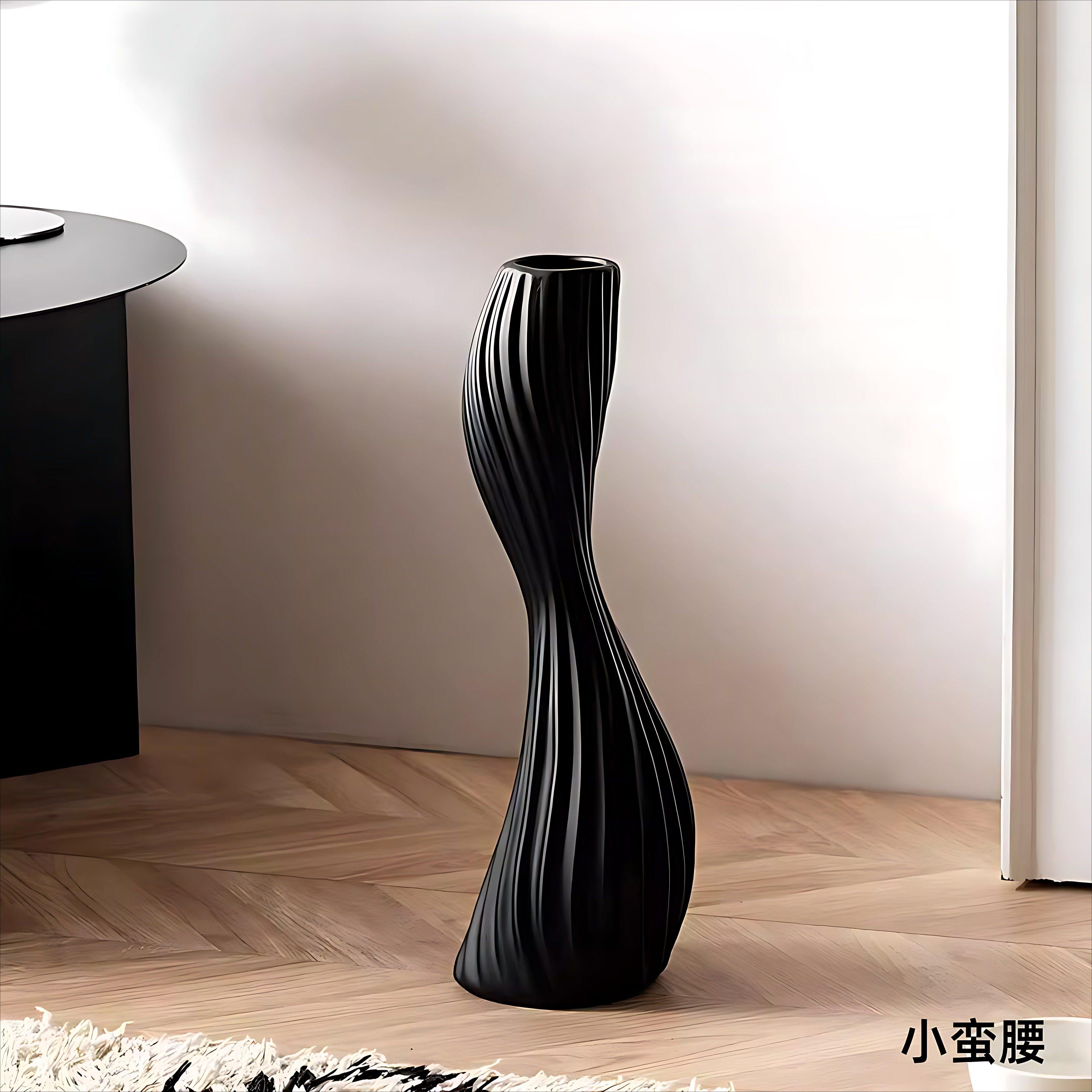 欧式轻奢天鹅颈仿真绿植吊钟感奶油风玄关电视柜装饰玻璃花瓶摆件