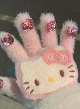 卡通冬季保暖毛绒kt猫手套学生